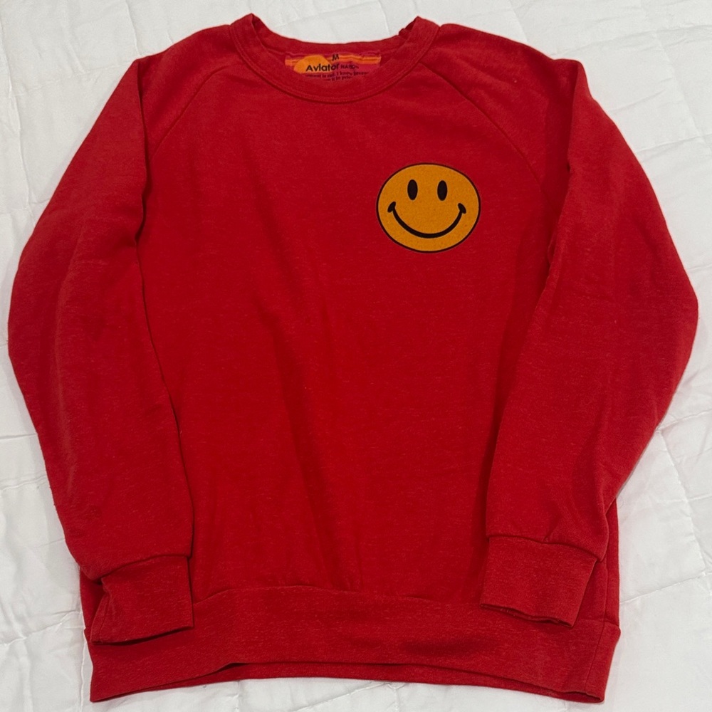 Aviator Nation Red Sweatshirt with Smiley Face